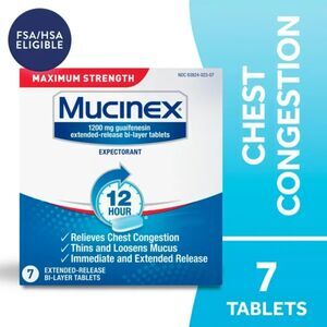 Mucinex 12 Hour Max Strength, OTC Medicine for Excess Mucus Relief,7 Tablets